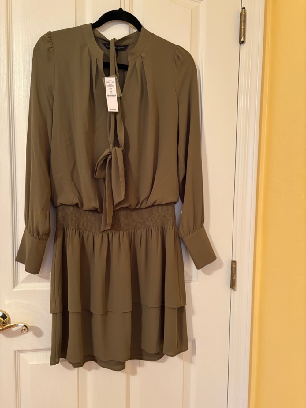 White House Black Market Taupe Dress with Tie Neck Size S